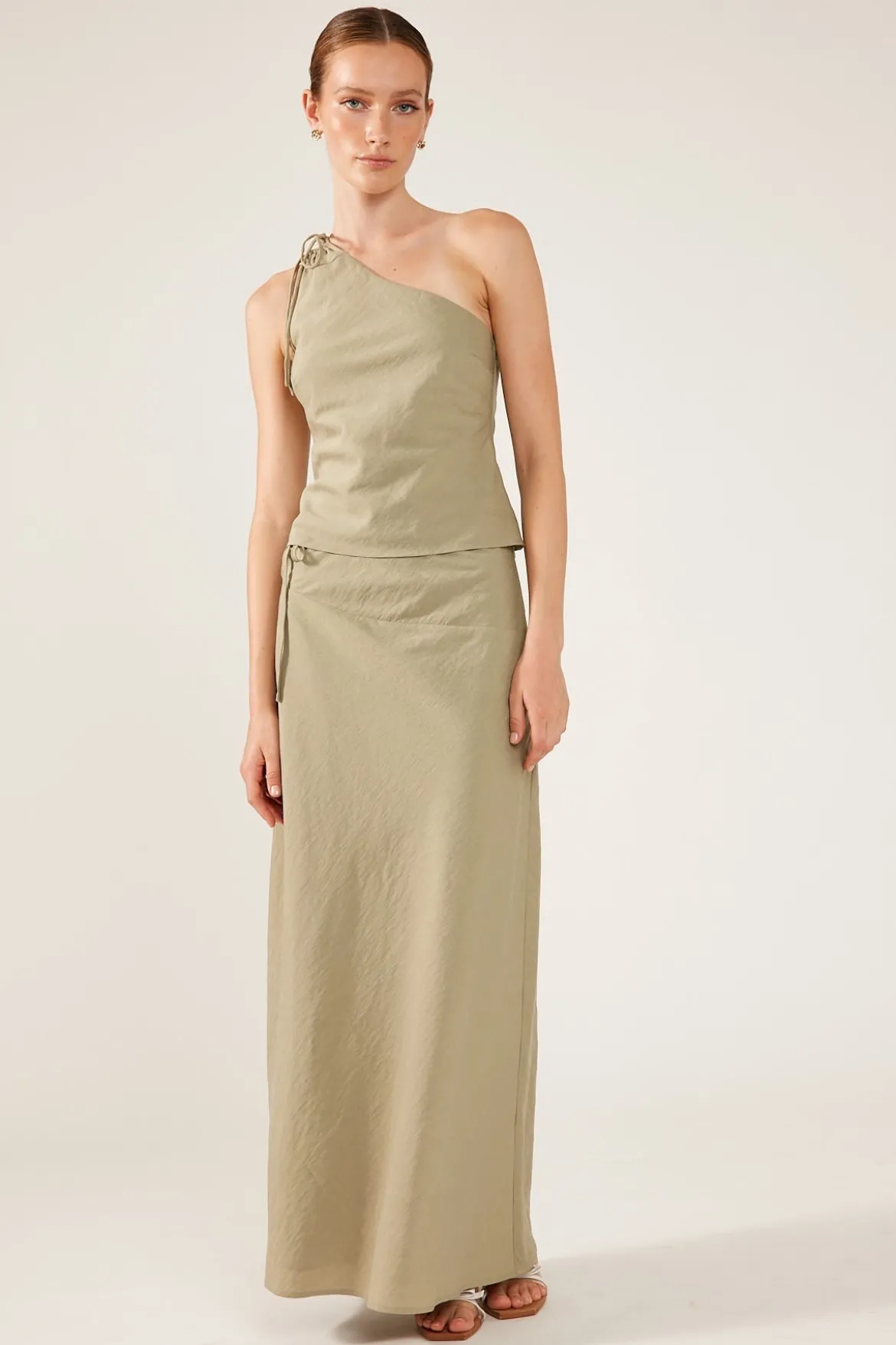 Costa Tie Up Maxi Skirt Khaki Green