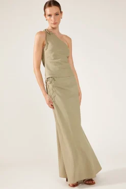 Costa Tie Up Maxi Skirt Khaki Green