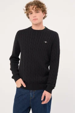 Cotton Cable C-Neck Black