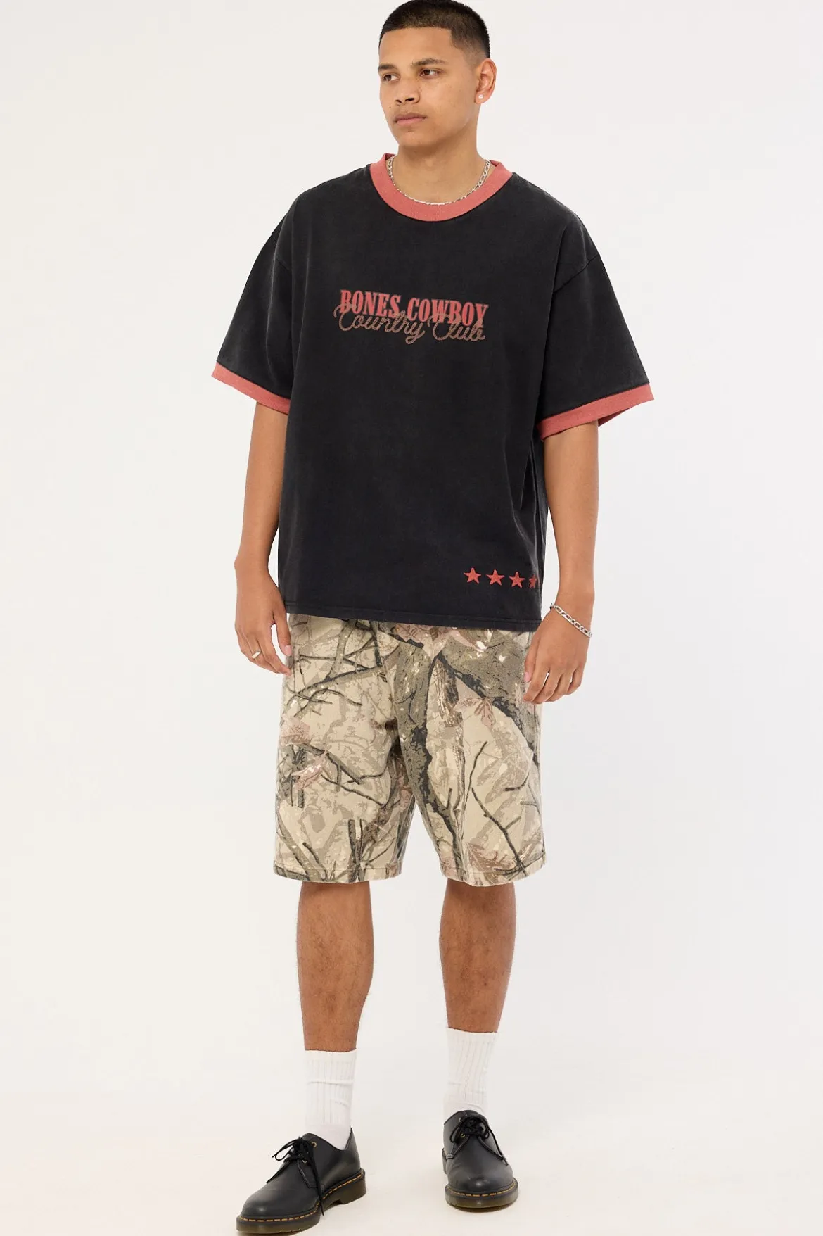 Country Club Oversized Ringer Tee Washed Black