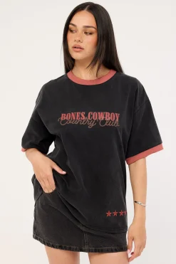 Country Club Oversized Ringer Tee Washed Black