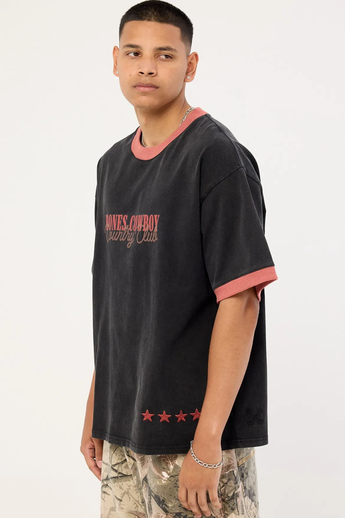 Country Club Oversized Ringer Tee Washed Black