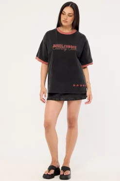 Country Club Oversized Ringer Tee Washed Black