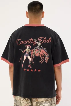 Country Club Oversized Ringer Tee Washed Black