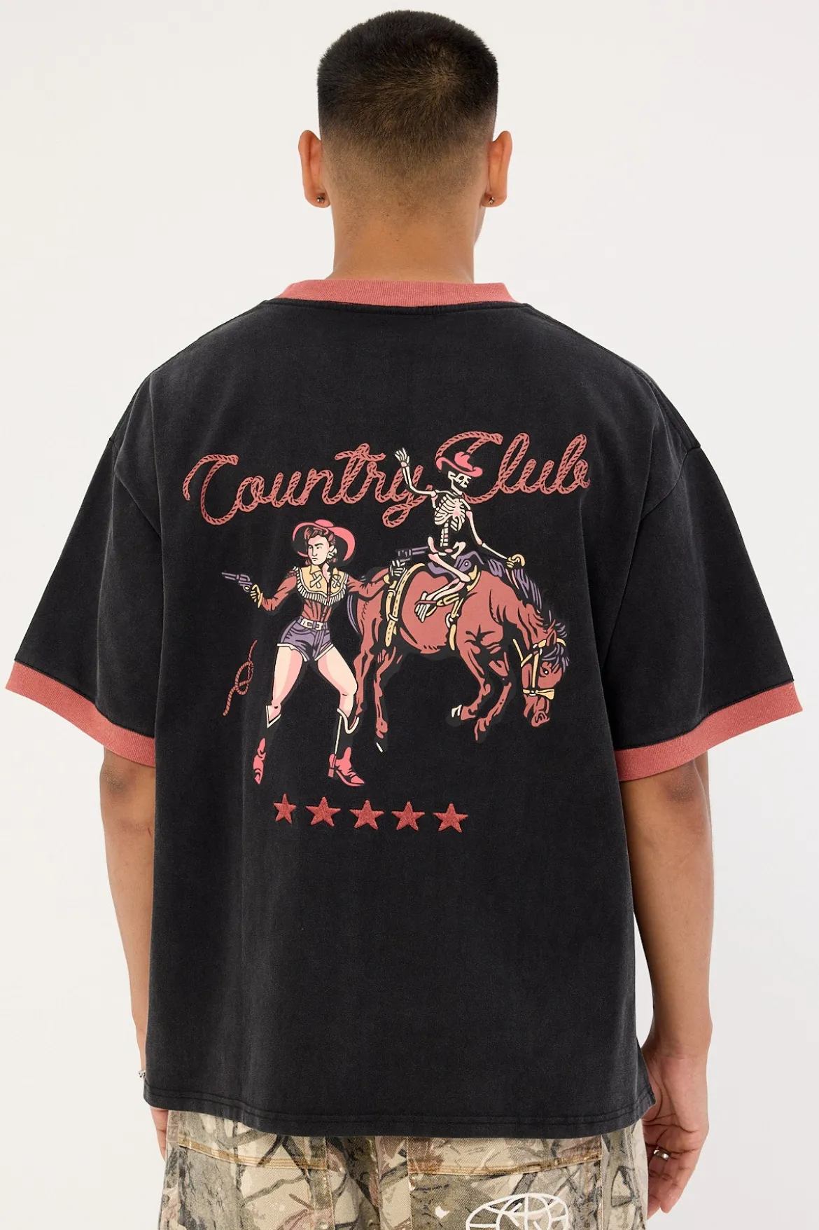 Country Club Oversized Ringer Tee Washed Black