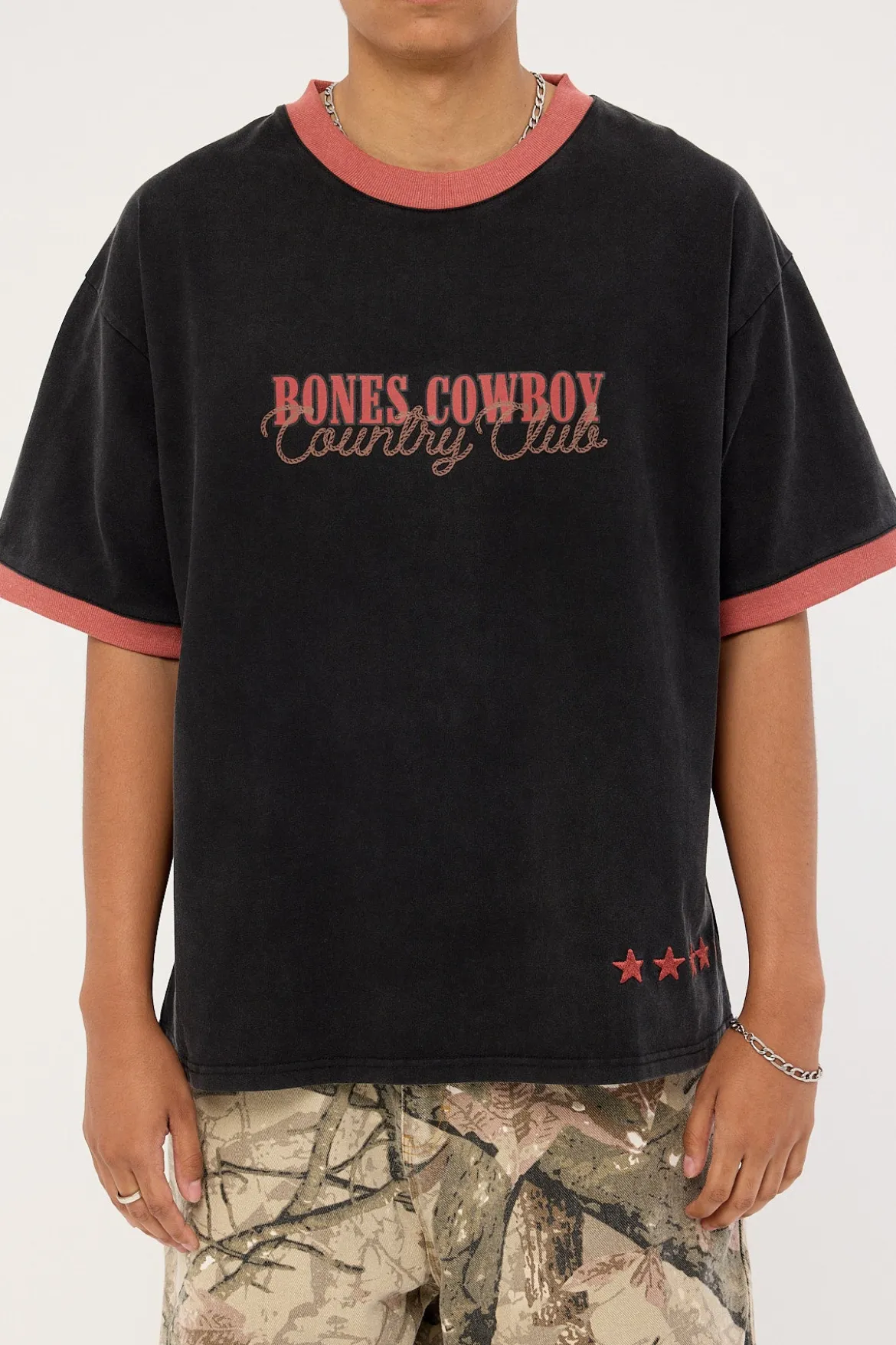 Country Club Oversized Ringer Tee Washed Black