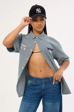 Craze Check Oversize Organic Short Sleeve Shirt Green/Blue