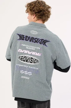Craze Check Oversize Organic Short Sleeve Shirt Green/Blue