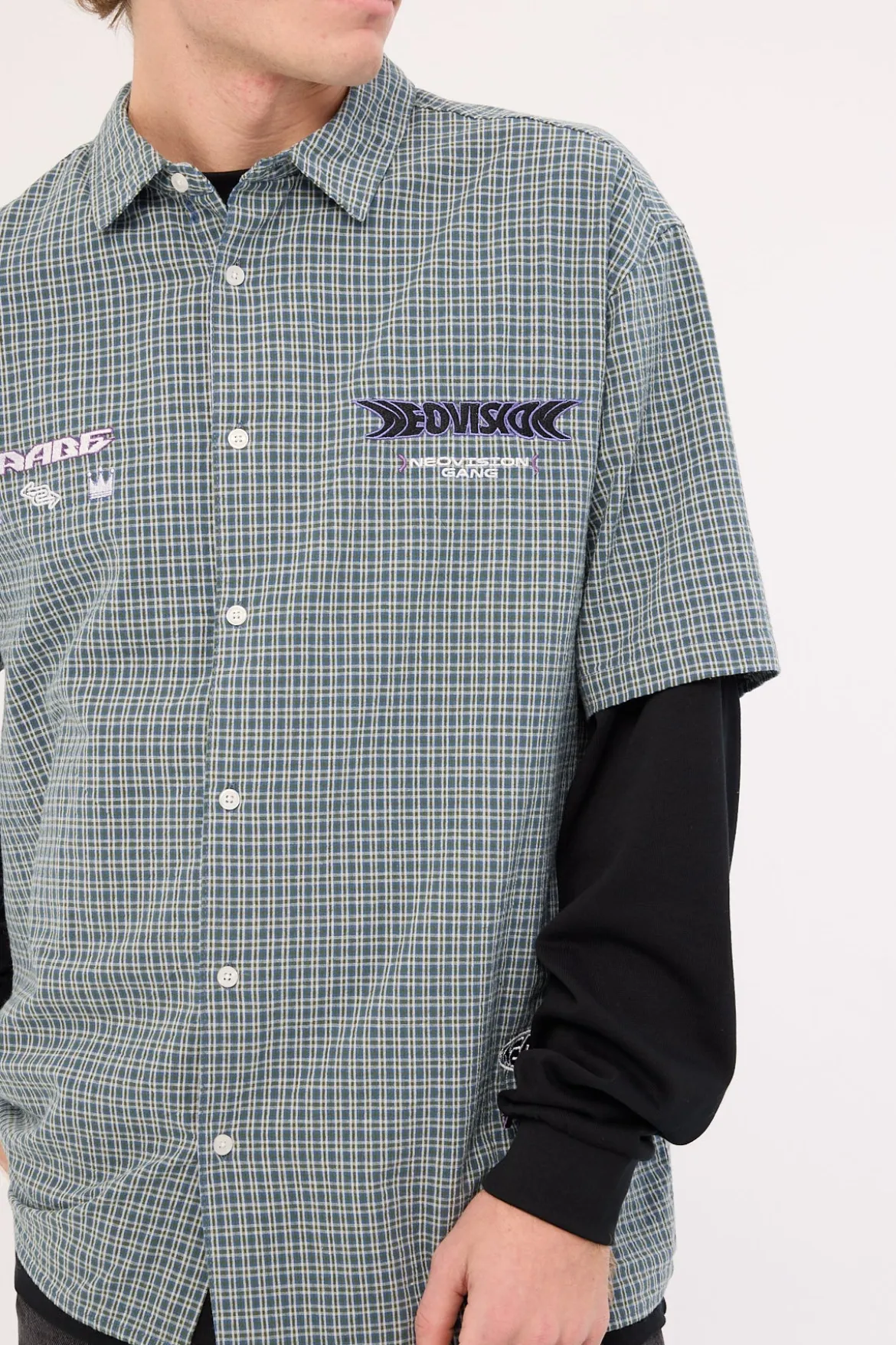 Craze Check Oversize Organic Short Sleeve Shirt Green/Blue