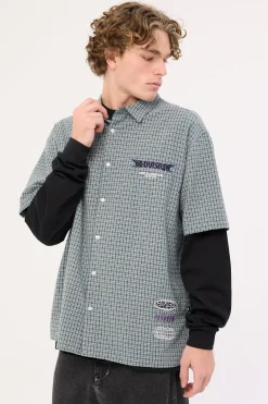 Craze Check Oversize Organic Short Sleeve Shirt Green/Blue