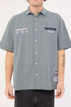Craze Check Oversize Organic Short Sleeve Shirt Green/Blue