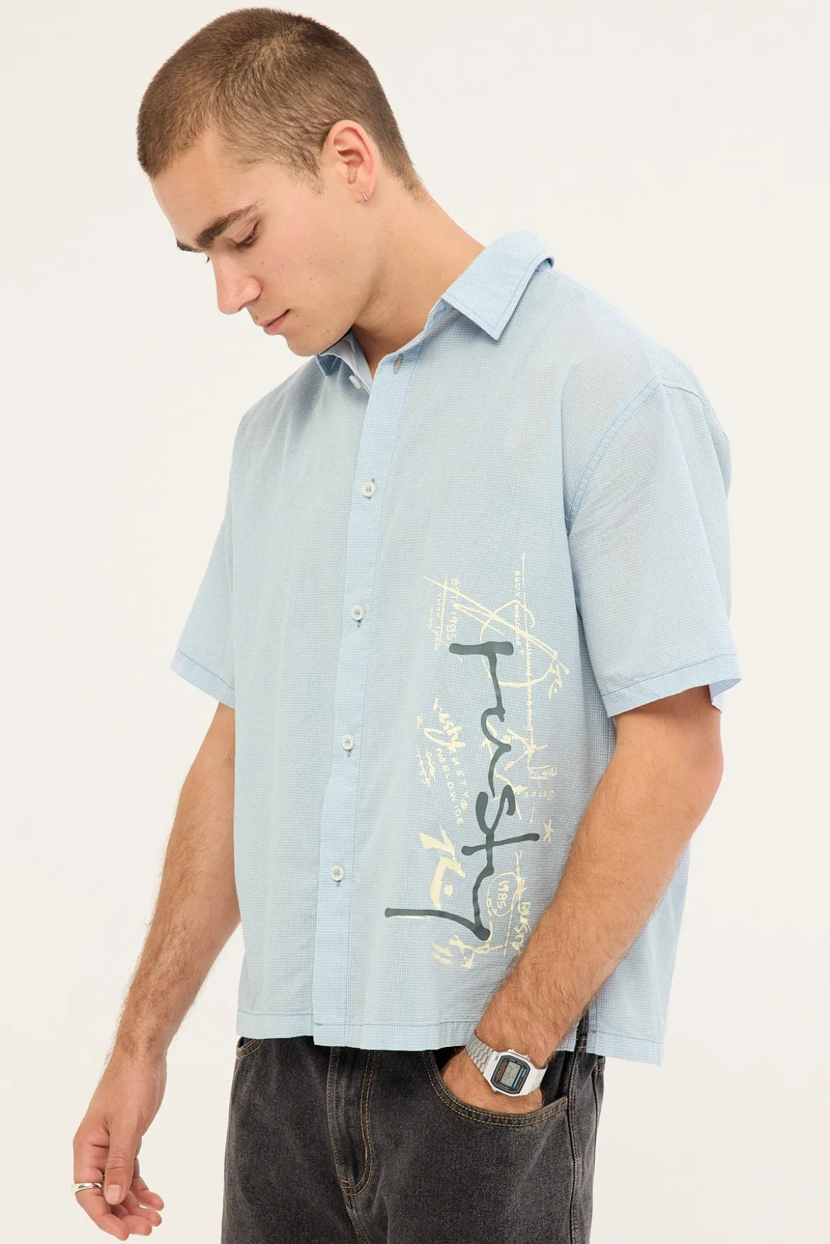 Crisis Cropped Shirt Sky Blue