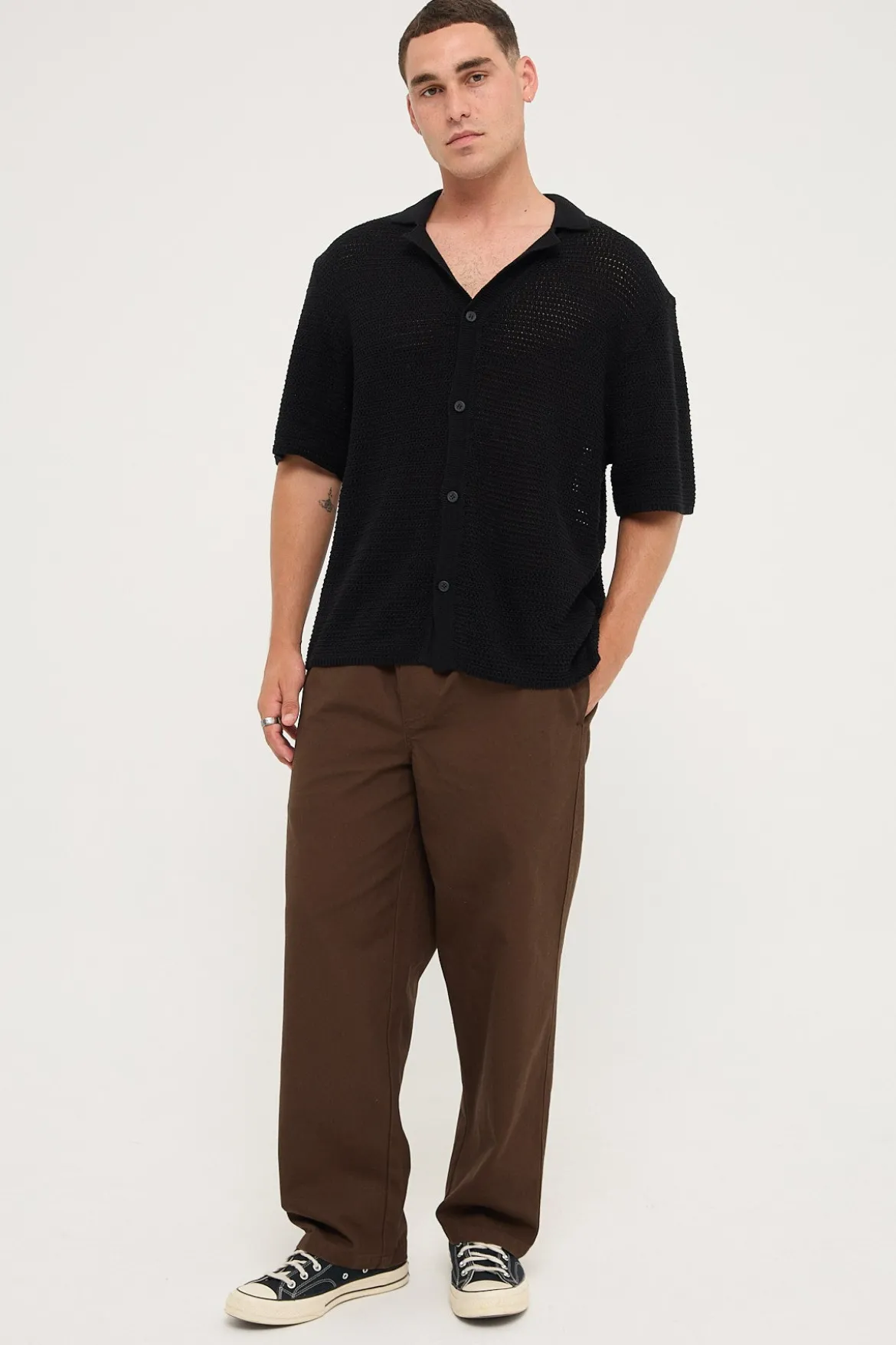 Crochet Boxy Resort Shirt Black