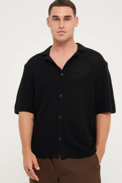 Crochet Boxy Resort Shirt Black