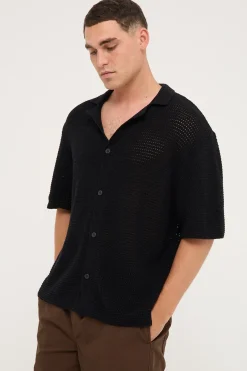 Crochet Boxy Resort Shirt Black