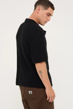 Crochet Boxy Resort Shirt Black