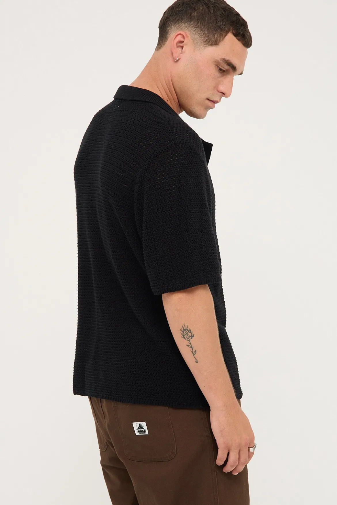 Crochet Boxy Resort Shirt Black