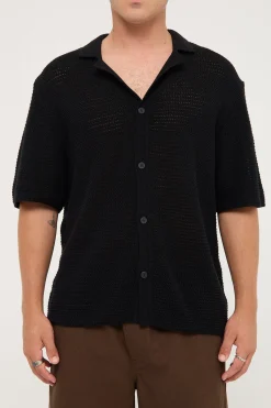 Crochet Boxy Resort Shirt Black