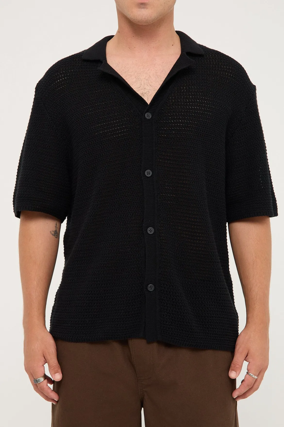 Crochet Boxy Resort Shirt Black