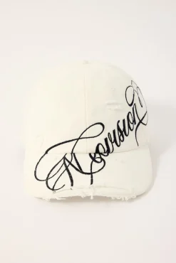 Cursive Distressed Dad Cap White