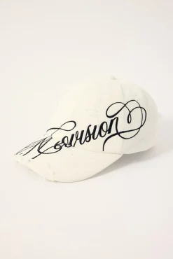 Cursive Distressed Dad Cap White