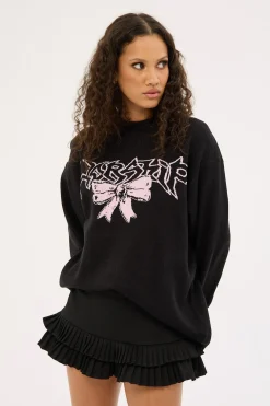 Cute But Psycho Box Fit Crew Knit Black