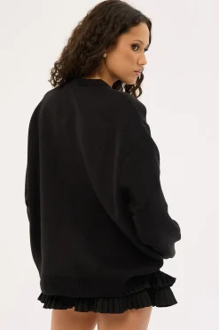 Cute But Psycho Box Fit Crew Knit Black