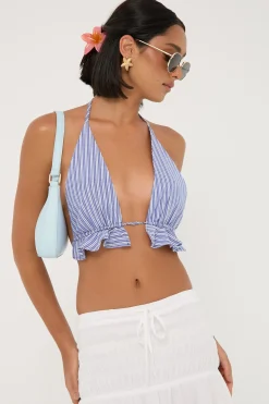 Cyan Frill Bralette Blue Stripe