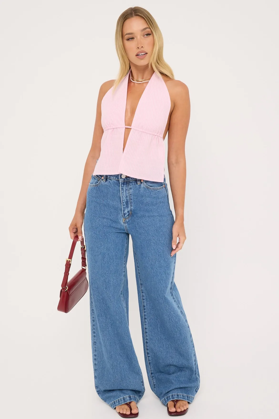 Cyan Stripe Halter Top Pink Stripe