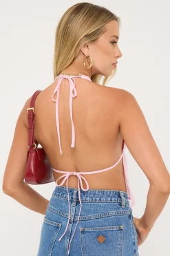 Cyan Stripe Halter Top Pink Stripe