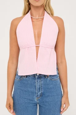 Cyan Stripe Halter Top Pink Stripe
