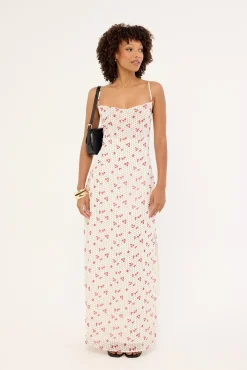 Daisie Polka Lace Up Maxi Dress Off White Print