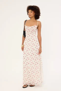 Daisie Polka Lace Up Maxi Dress Off White Print