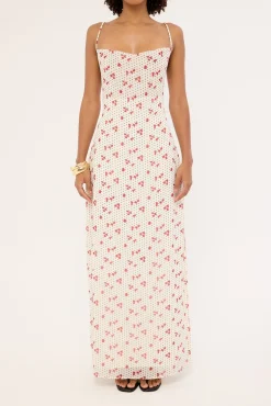 Daisie Polka Lace Up Maxi Dress Off White Print