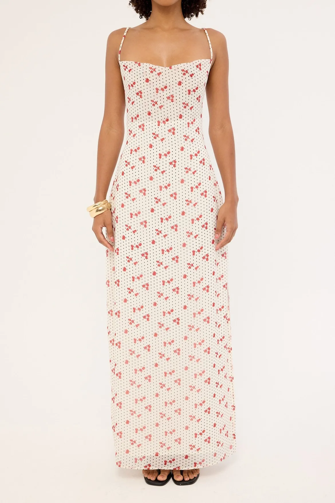Daisie Polka Lace Up Maxi Dress Off White Print