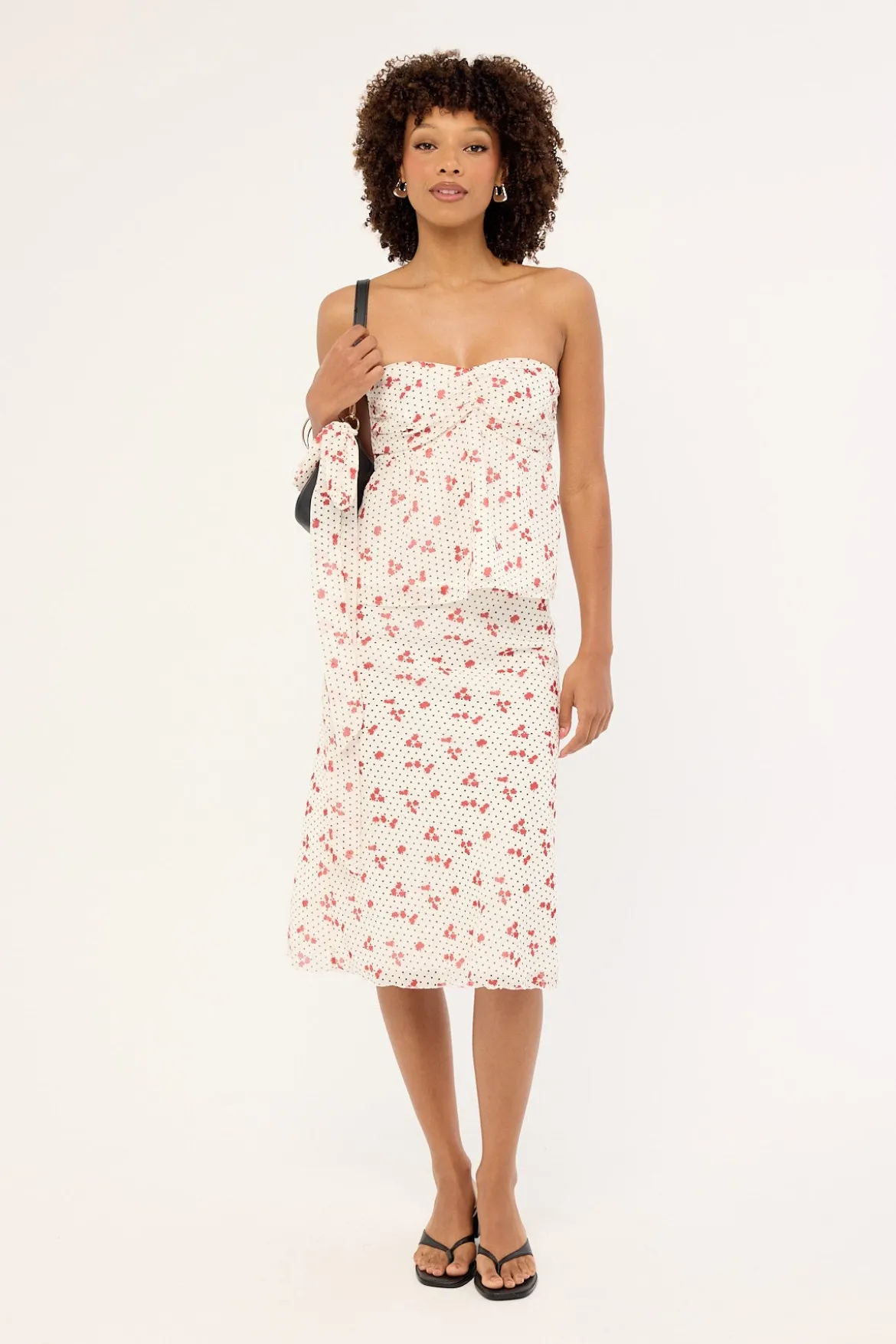 Daisie Polka Midi Skirt Off White