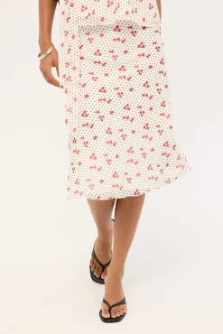 Daisie Polka Midi Skirt Off White