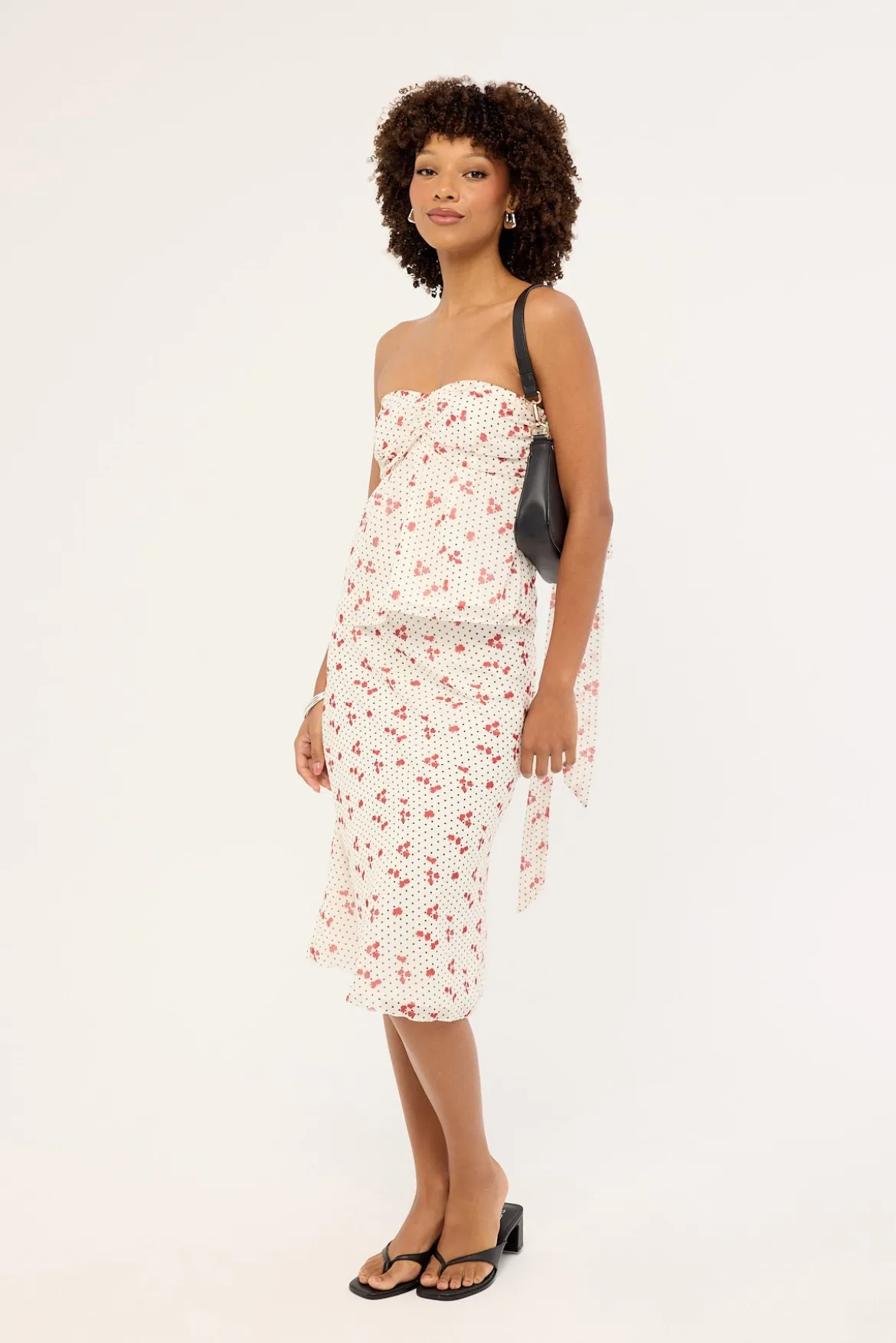 Daisie Polka Midi Skirt Off White