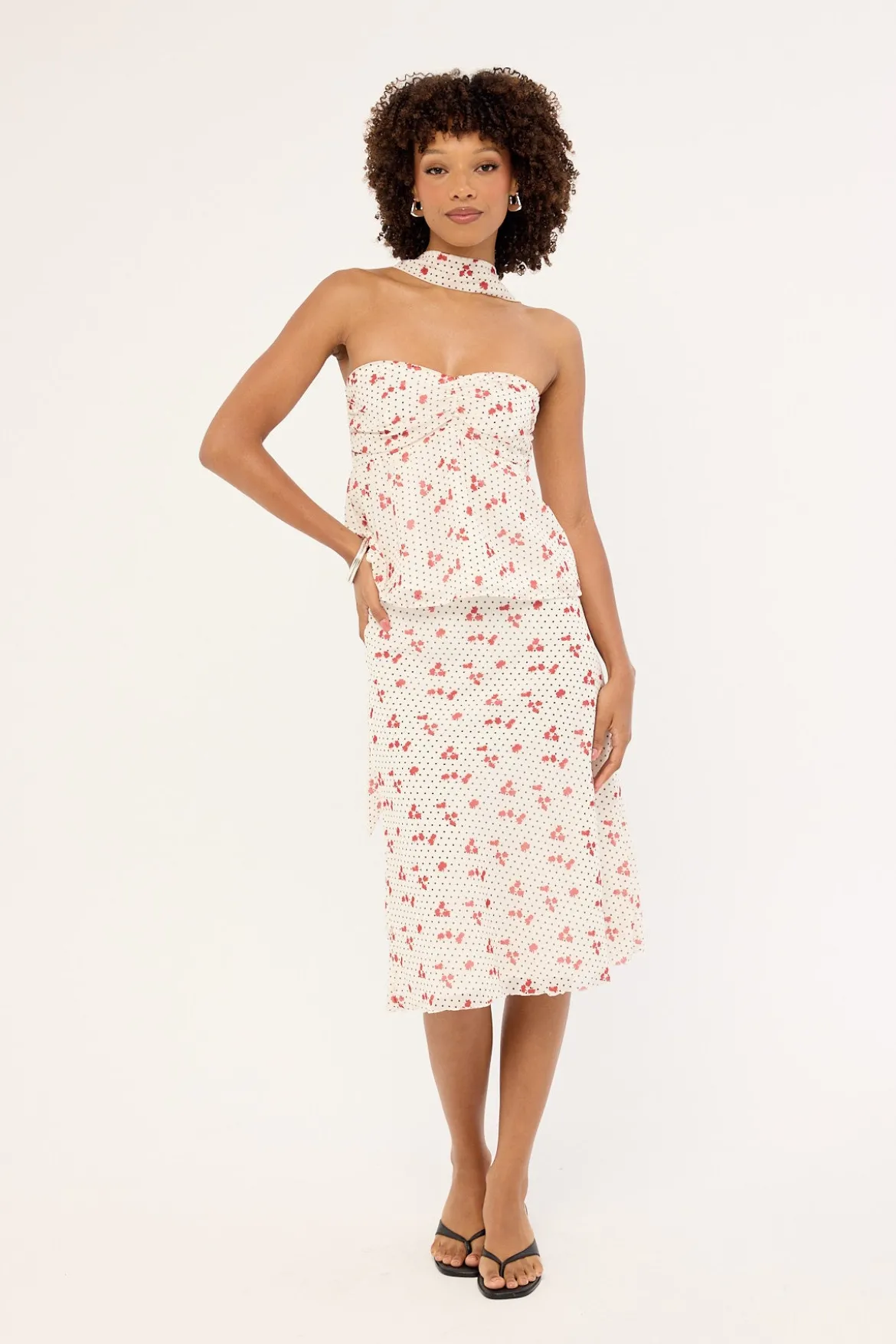 Daisie Polka Midi Skirt Off White