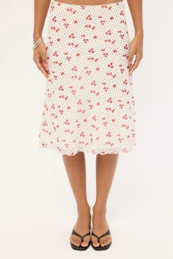 Daisie Polka Midi Skirt Off White