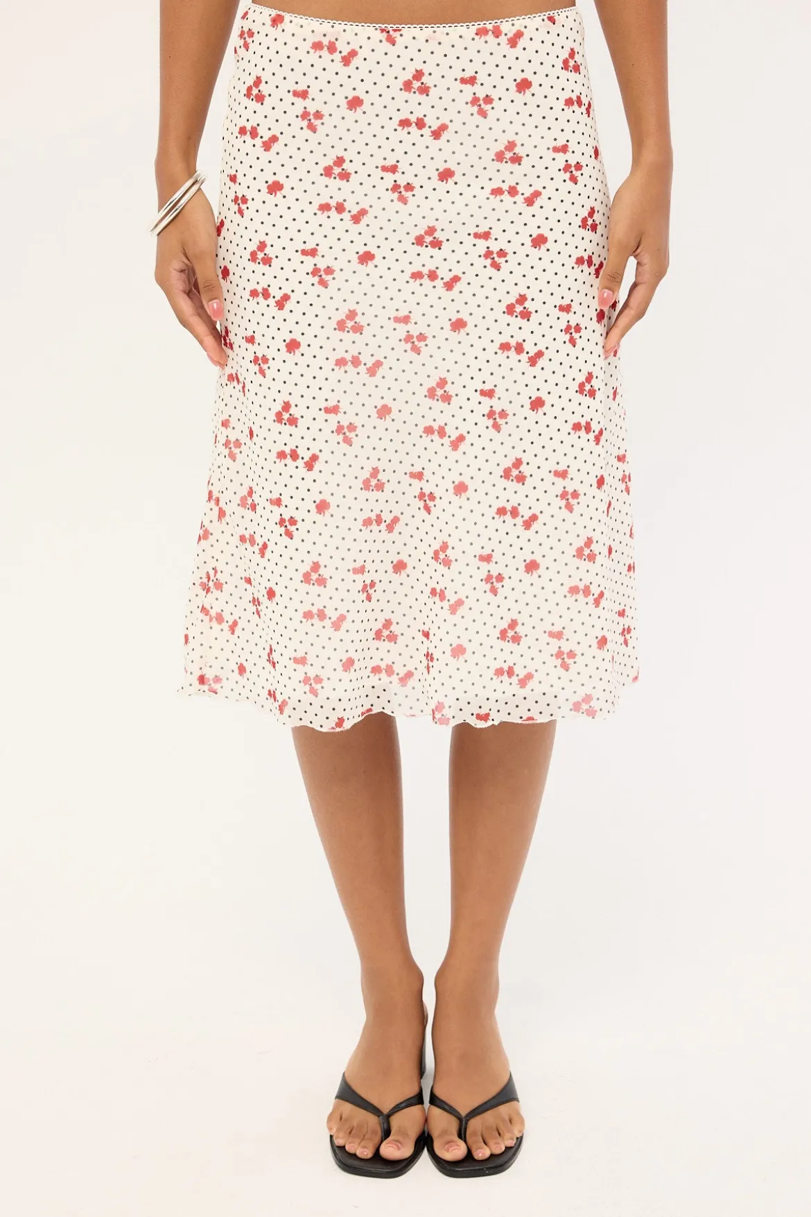 Daisie Polka Midi Skirt Off White