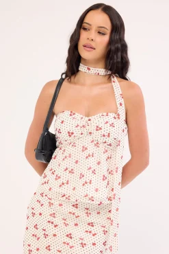 Daisie Polka Strapless Top Off White