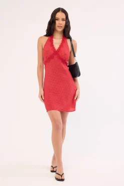 Dakota Lace Mini Dress Red Polka Dot