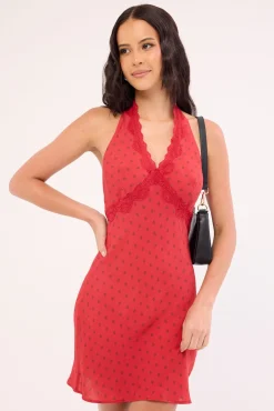 Dakota Lace Mini Dress Red Polka Dot