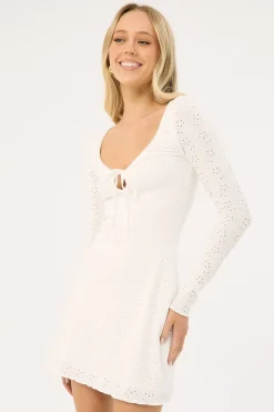 Dala Broderie Long Sleeve Mini Dress White
