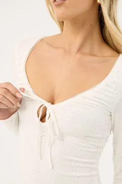 Dala Broderie Long Sleeve Mini Dress White