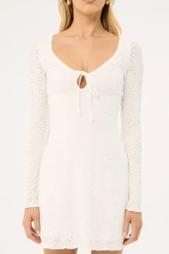 Dala Broderie Long Sleeve Mini Dress White