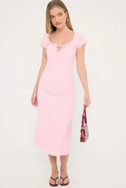 Dala Stretch Broderie Midi Dress Pink
