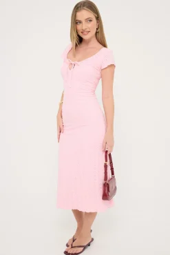 Dala Stretch Broderie Midi Dress Pink