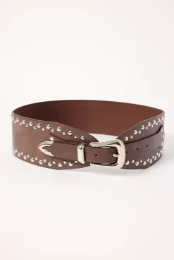 Dallis Wide Studded Belt Brown